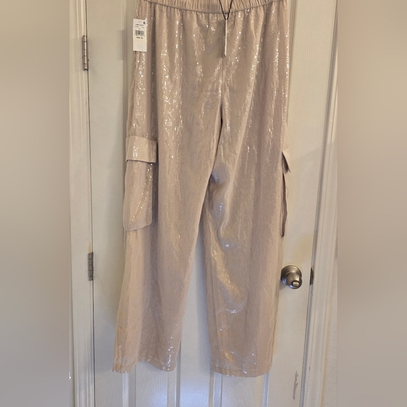 Sanctuary Cream Wide Leg Sequence Cargo Pants Size: XL - Picture 5 of 9